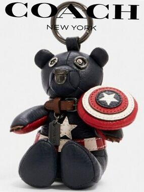 Coach Marvel Captain America Bear Leather Bag Charm Keychain Fob 2752